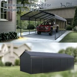 PHI VILLA Deluxe Heavy Duty Metal Outdoor Carport Canopy Multi-use Car Garage Shelter -Phi Villa phi villa 12x25ft deluxe outdoor carport canopy multi use car garage shelter with sidewall panel1