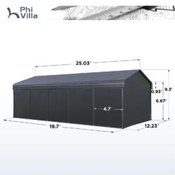 PHI VILLA Deluxe Heavy Duty Metal Outdoor Carport Canopy Multi-use Car Garage Shelter -Phi Villa phi villa 12x25ft deluxe outdoor carport canopy multi use car garage shelter with sidewall panel11