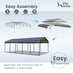 PHI VILLA Deluxe Heavy Duty Metal Outdoor Carport Canopy Multi-use Car Garage Shelter -Phi Villa phi villa 12x25ft deluxe outdoor carport canopy multi use car garage shelter with sidewall panel4