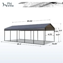 PHI VILLA Deluxe Heavy Duty Metal Outdoor Carport Canopy Multi-use Car Garage Shelter -Phi Villa phi villa 12x25ft deluxe outdoor carport canopy multi use car garage shelter6 6940080f 77b9 48c4 a305 de79fbbc7a96