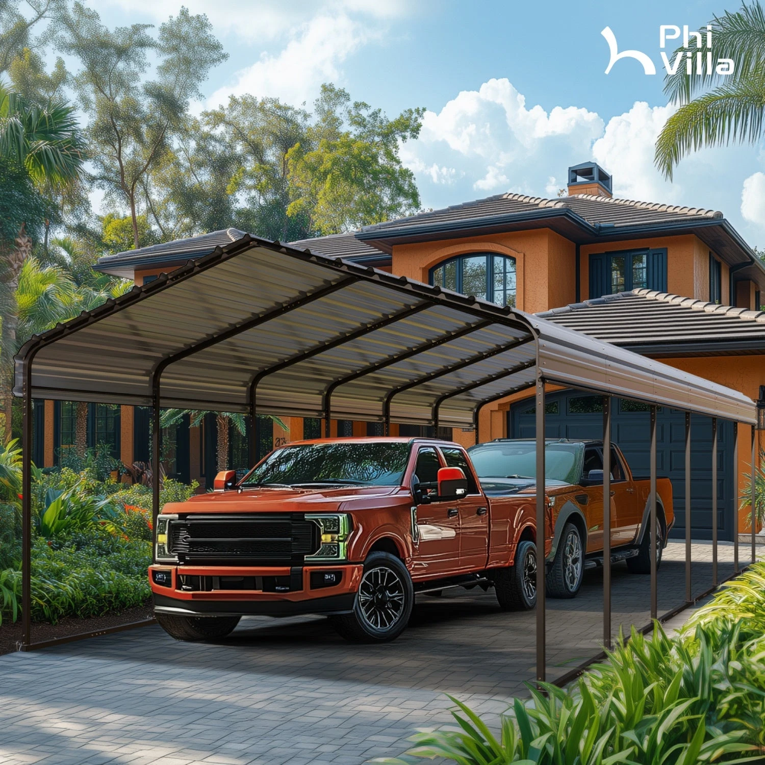 PHI VILLA 12x30ft 2 Car Deluxe Heavy Duty Metal Outdoor Carports 3 PHI VILLA 12x30ft 2 Car Deluxe Heavy Duty Metal Outdoor Carports