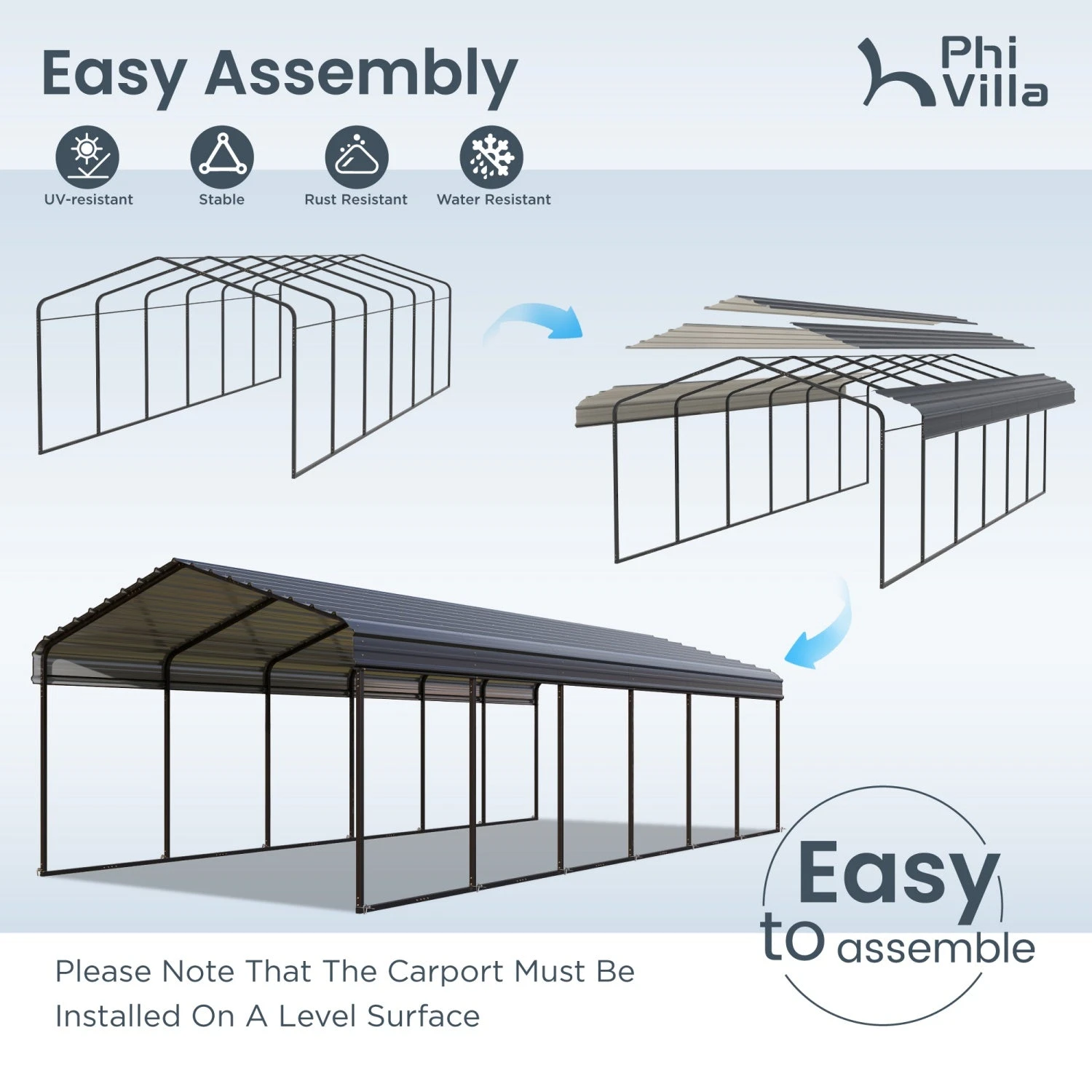 PHI VILLA 12x30ft 2 Car Deluxe Heavy Duty Metal Outdoor Carports 8 PHI VILLA 12x30ft 2 Car Deluxe Heavy Duty Metal Outdoor Carports - Image 6