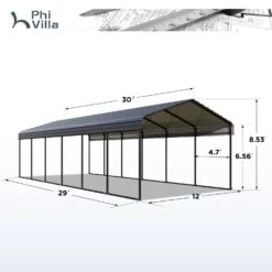 PHI VILLA 12x30ft 2 Car Deluxe Heavy Duty Metal Outdoor Carports 17 PHI VILLA 12x30ft 2 Car Deluxe Heavy Duty Metal Outdoor Carports -Phi Villa phi villa 12x30ft 2 car deluxe heavy duty metal outdoor carports13