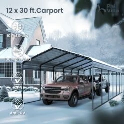 PHI VILLA 12x30ft 2 Car Deluxe Heavy Duty Metal Outdoor Carports 13 PHI VILLA 12x30ft 2 Car Deluxe Heavy Duty Metal Outdoor Carports -Phi Villa phi villa 12x30ft 2 car deluxe heavy duty metal outdoor carports7