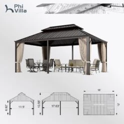 PHI VILLA 14' X 20'Outdoor Hardtop Gazebo With Galvanized Steel Roof And Mosquito Net -Phi Villa phi villa 14 x18 outdoor hardtop gazebo with galvanized steel roof and mosquito net