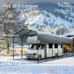 PHI VILLA 14x35ft Galvanized Metal RV Carports -Phi Villa phi villa 14x34ft galvanized metal rv carports2