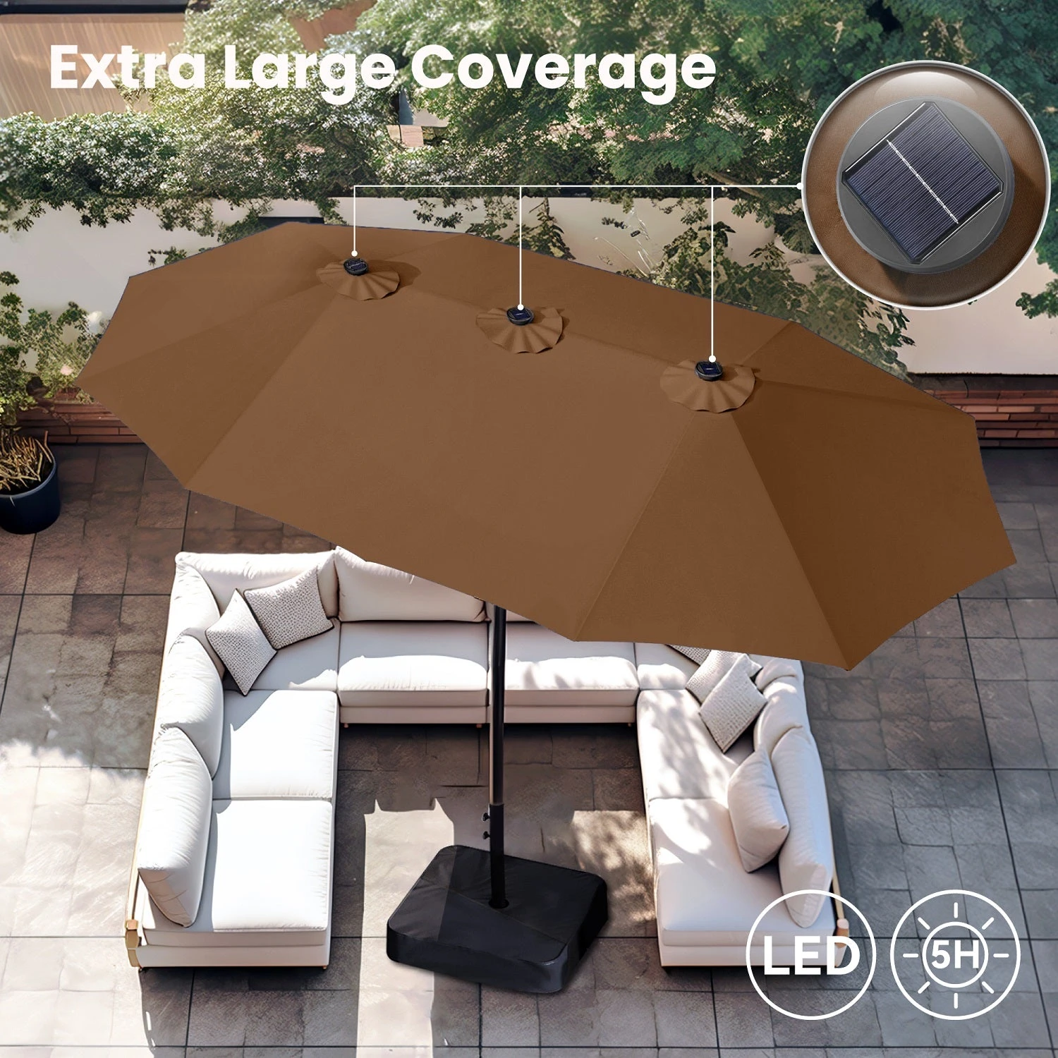 PHI VILLA 15ft 11-Color Double-Sided Patio Extra Large Umbrella With LED Lights 13 PHI VILLA 15ft 11-Color Double-Sided Patio Extra Large Umbrella With LED Lights - Image 11