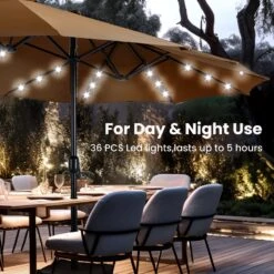 PHI VILLA 15ft 11-Color Double-Sided Patio Extra Large Umbrella With LED Lights 36 PHI VILLA 15ft 11-Color Double-Sided Patio Extra Large Umbrella With LED Lights -Phi Villa phi villa 15ft double sided patio extra large umbrella with led lights brown 4