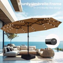 PHI VILLA 15ft 11-Color Double-Sided Patio Extra Large Umbrella With LED Lights 34 PHI VILLA 15ft 11-Color Double-Sided Patio Extra Large Umbrella With LED Lights -Phi Villa phi villa 15ft double sided patio extra large umbrella with led lights brown 5