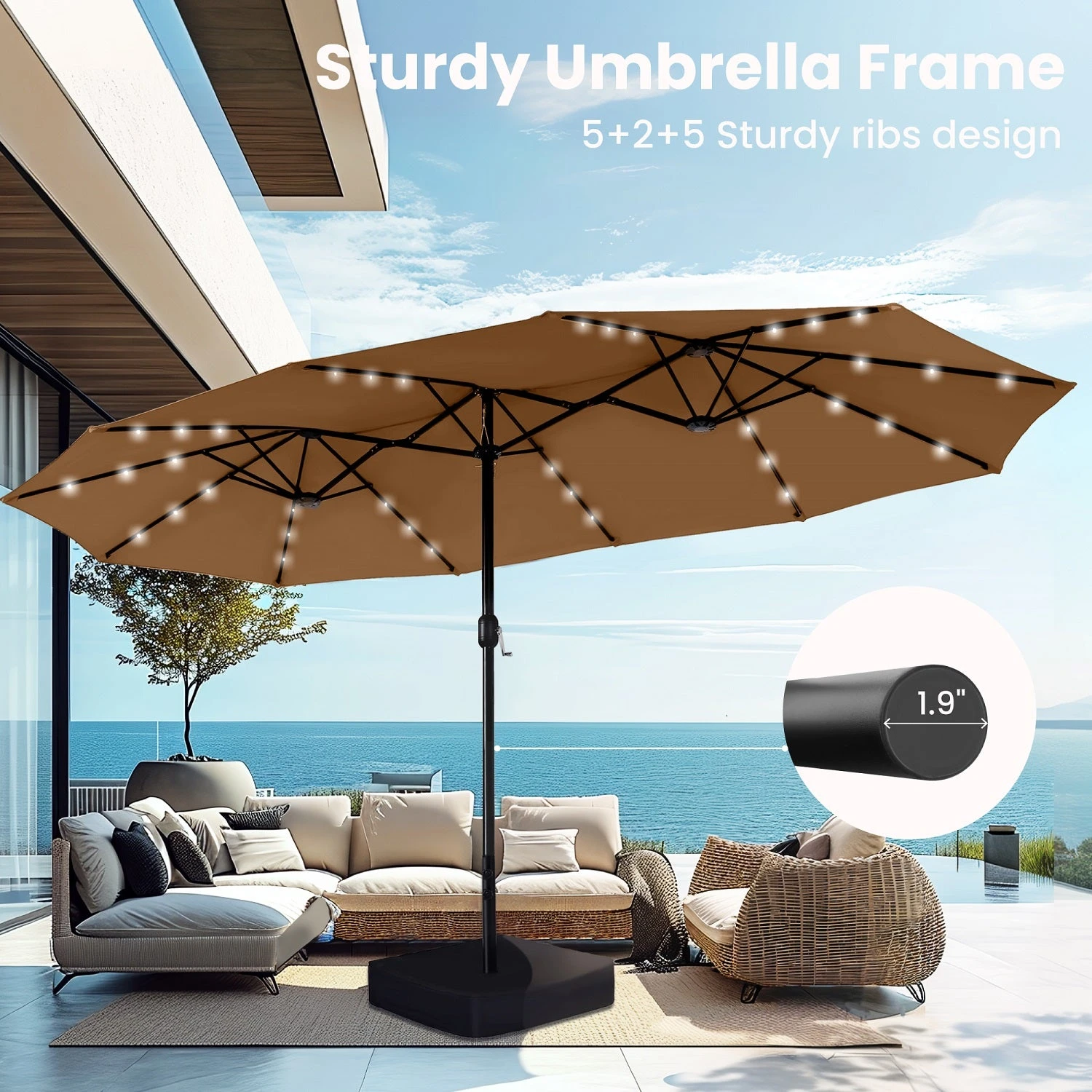 PHI VILLA 15ft 11-Color Double-Sided Patio Extra Large Umbrella With LED Lights 15 PHI VILLA 15ft 11-Color Double-Sided Patio Extra Large Umbrella With LED Lights - Image 13