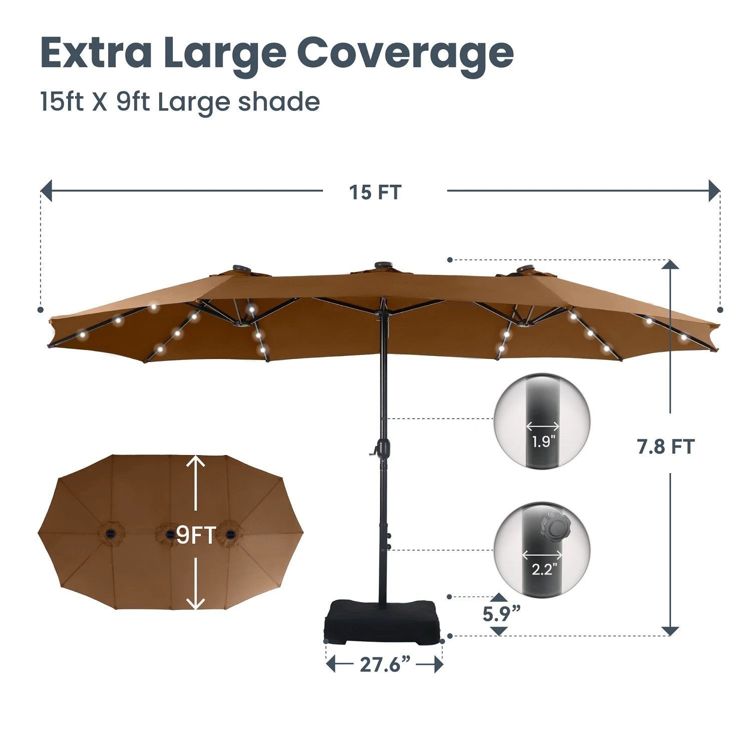 PHI VILLA 15ft 11-Color Double-Sided Patio Extra Large Umbrella With LED Lights 16 PHI VILLA 15ft 11-Color Double-Sided Patio Extra Large Umbrella With LED Lights - Image 14