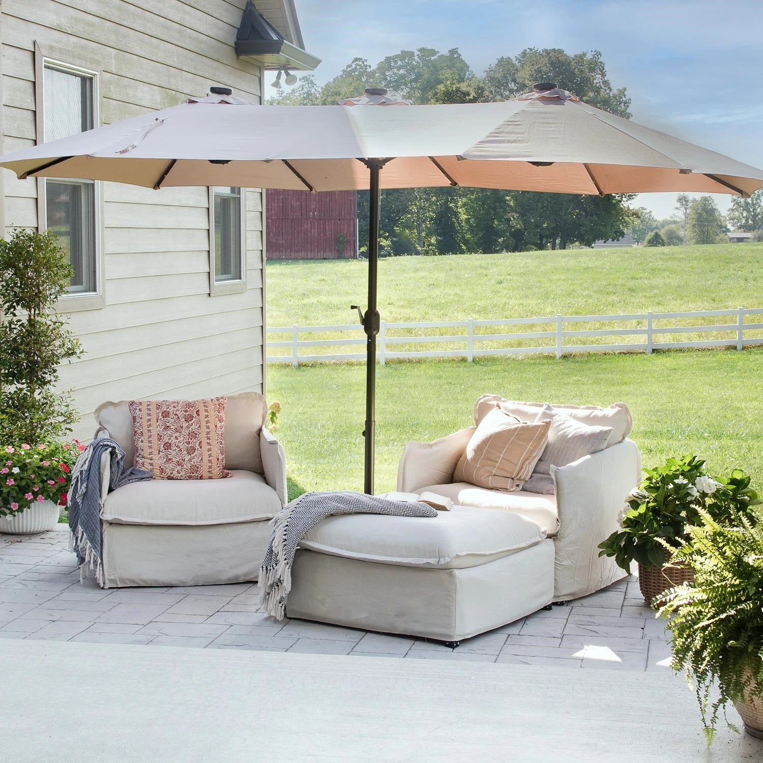 PHI VILLA 15ft 11-Color Double-Sided Patio Extra Large Umbrella With LED Lights 22 PHI VILLA 15ft 11-Color Double-Sided Patio Extra Large Umbrella With LED Lights - Image 20