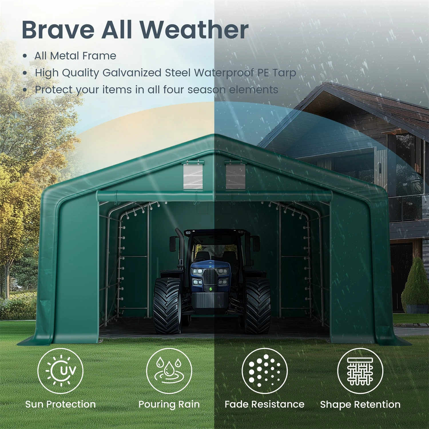 PHI VILLA 20x20ft Green Heavy Duty Storage Tent For Vehicles, Boats, Garden Tools & Large Equipment 6 PHI VILLA 20x20ft Green Heavy Duty Storage Tent For Vehicles, Boats, Garden Tools & Large Equipment - Image 4