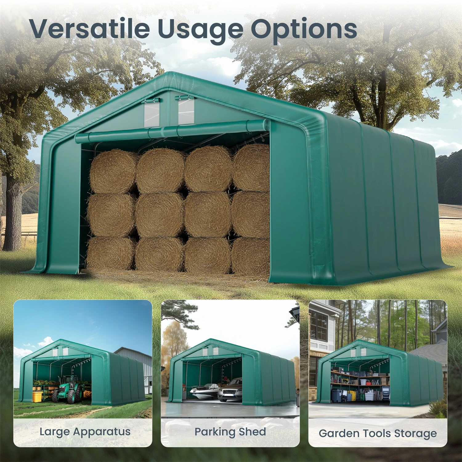 PHI VILLA 20x20ft Green Heavy Duty Storage Tent For Vehicles, Boats, Garden Tools & Large Equipment 8 PHI VILLA 20x20ft Green Heavy Duty Storage Tent For Vehicles, Boats, Garden Tools & Large Equipment - Image 6