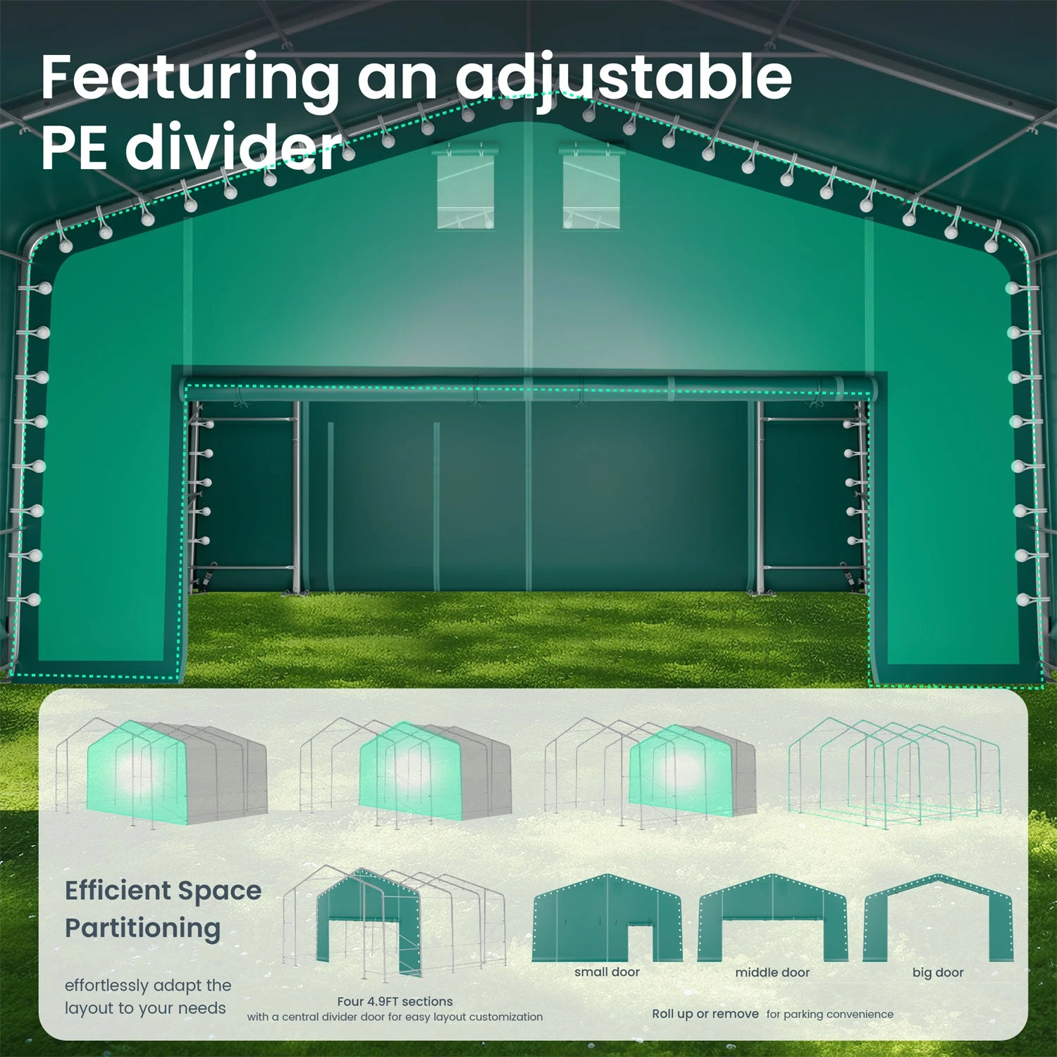 PHI VILLA 20x20ft Green Heavy Duty Storage Tent For Vehicles, Boats, Garden Tools & Large Equipment 9 PHI VILLA 20x20ft Green Heavy Duty Storage Tent For Vehicles, Boats, Garden Tools & Large Equipment - Image 7