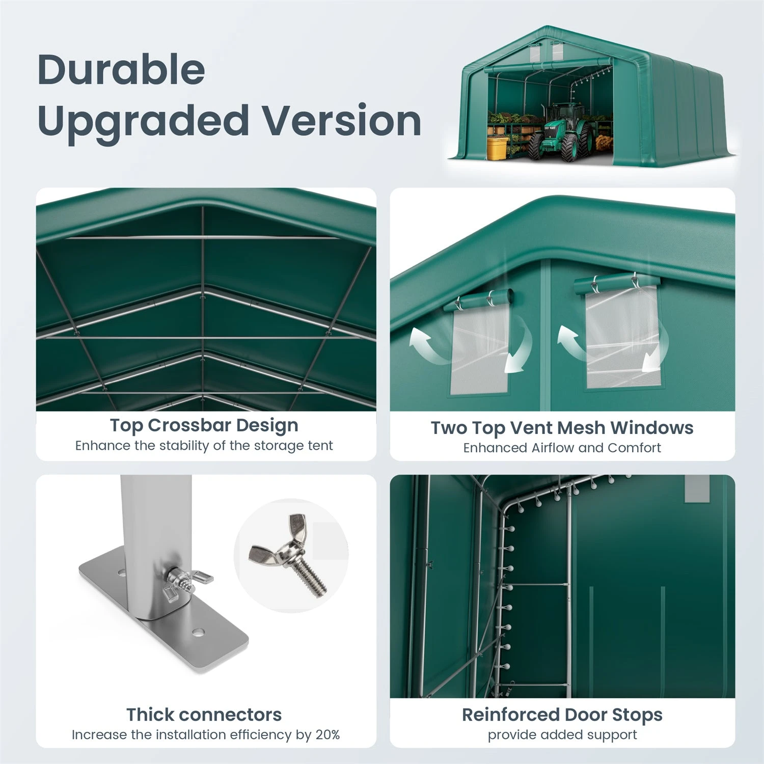 PHI VILLA 20x20ft Green Heavy Duty Storage Tent For Vehicles, Boats, Garden Tools & Large Equipment 10 PHI VILLA 20x20ft Green Heavy Duty Storage Tent For Vehicles, Boats, Garden Tools & Large Equipment - Image 8