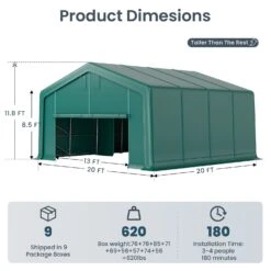 PHI VILLA 20x20ft Green Heavy Duty Storage Tent For Vehicles, Boats, Garden Tools & Large Equipment 13 PHI VILLA 20x20ft Green Heavy Duty Storage Tent For Vehicles, Boats, Garden Tools & Large Equipment -Phi Villa phi villa 20x20ft heavy duty instant storage tent08