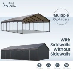 PHI VILLA 20x30ft Hardtop Carport Metal Weatherproof Car Garage Outdoor Car Shelter Shade -Phi Villa phi villa 20x30ft hardtop carport metal weatherpro08