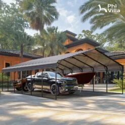 PHI VILLA 20x30ft Hardtop Carport Metal Weatherproof Car Garage Outdoor Car Shelter Shade