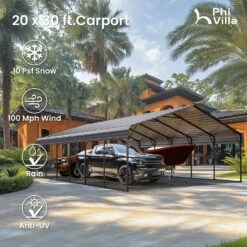 Phi Villa -Phi Villa phi villa 20x30ft hardtop carport metal weatherproof car garage outdoor car shelter shade02