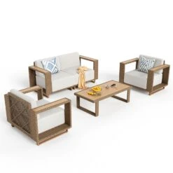 Phi Villa 4-Seater Modern Rattan Outdoor Conversation Sofa Set -Phi Villa phi villa 4 seater modern rattan outdoor conversation sofa set with wide armrest and table 4 808c78f3 300a 4b66 b907 86a7bed02ea4