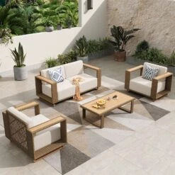 Phi Villa 4-Seater Modern Rattan Outdoor Conversation Sofa Set -Phi Villa phi villa 4 seater modern rattan outdoor conversation sofa set with wide armrest and table a798df75 e82b 4b6f 95bd ae17cb7b15a2