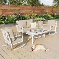 Phi Villa 4-Seater Outdoor Rattan & Steel Fresh Color Sofa Set With Coffee Table -Phi Villa phi villa 4 seater outdoor rattan steel fresh color sofa set with coffee table a126508d 301c 4d50 9ed2 32abc1cedf56