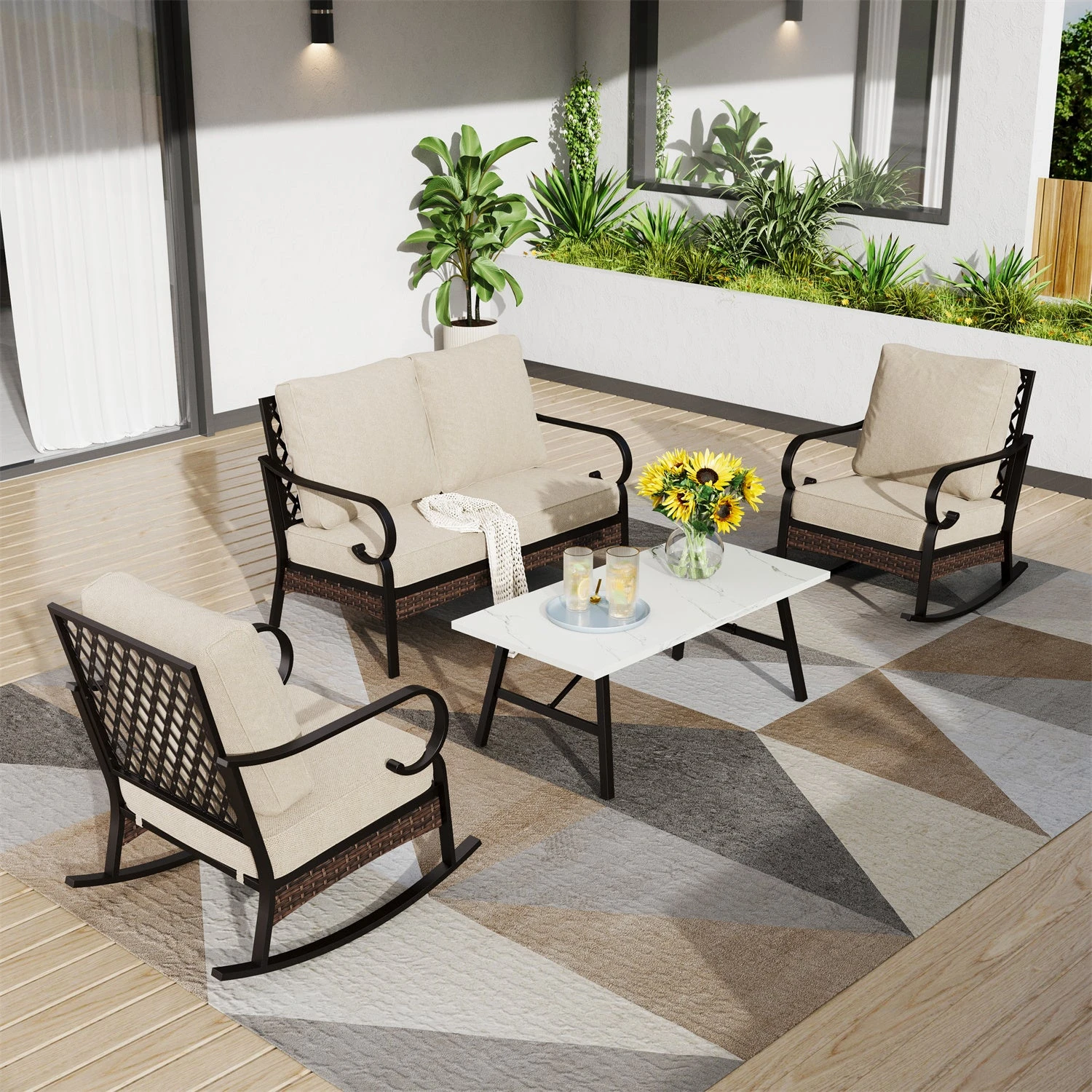 Phi Villa 4-Seater Outdoor Steel & Rattan Dark Color Sofa Set With Coffee Table 13 Phi Villa 4-Seater Outdoor Steel & Rattan Dark Color Sofa Set With Coffee Table - Image 11