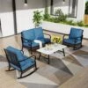 Phi Villa 4-Seater Outdoor Steel & Rattan Dark Color Sofa Set With Coffee Table -Phi Villa phi villa 4 seater outdoor steel rattan dark color sofa set with coffee table2