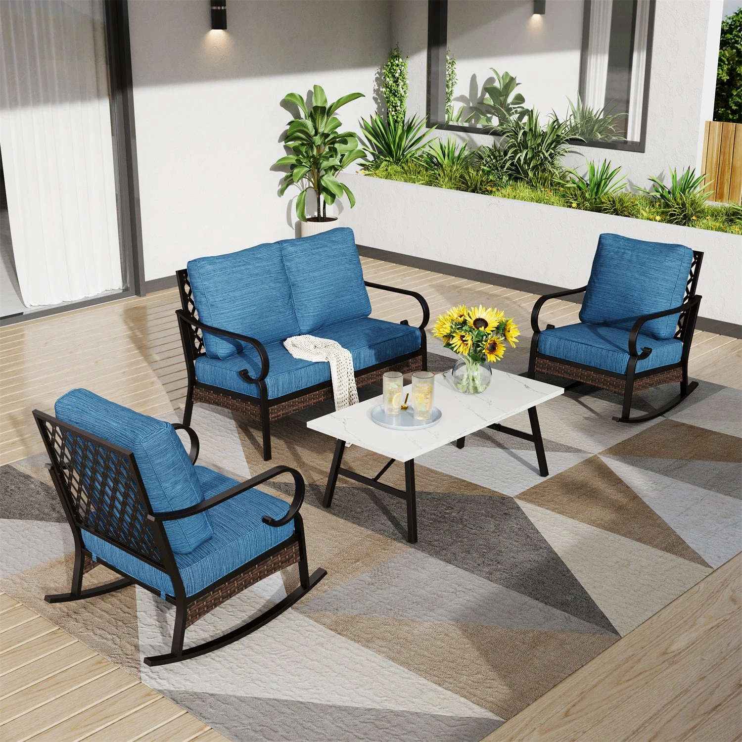 Phi Villa 4-Seater Outdoor Steel & Rattan Dark Color Sofa Set With Coffee Table 3 Phi Villa 4-Seater Outdoor Steel & Rattan Dark Color Sofa Set With Coffee Table