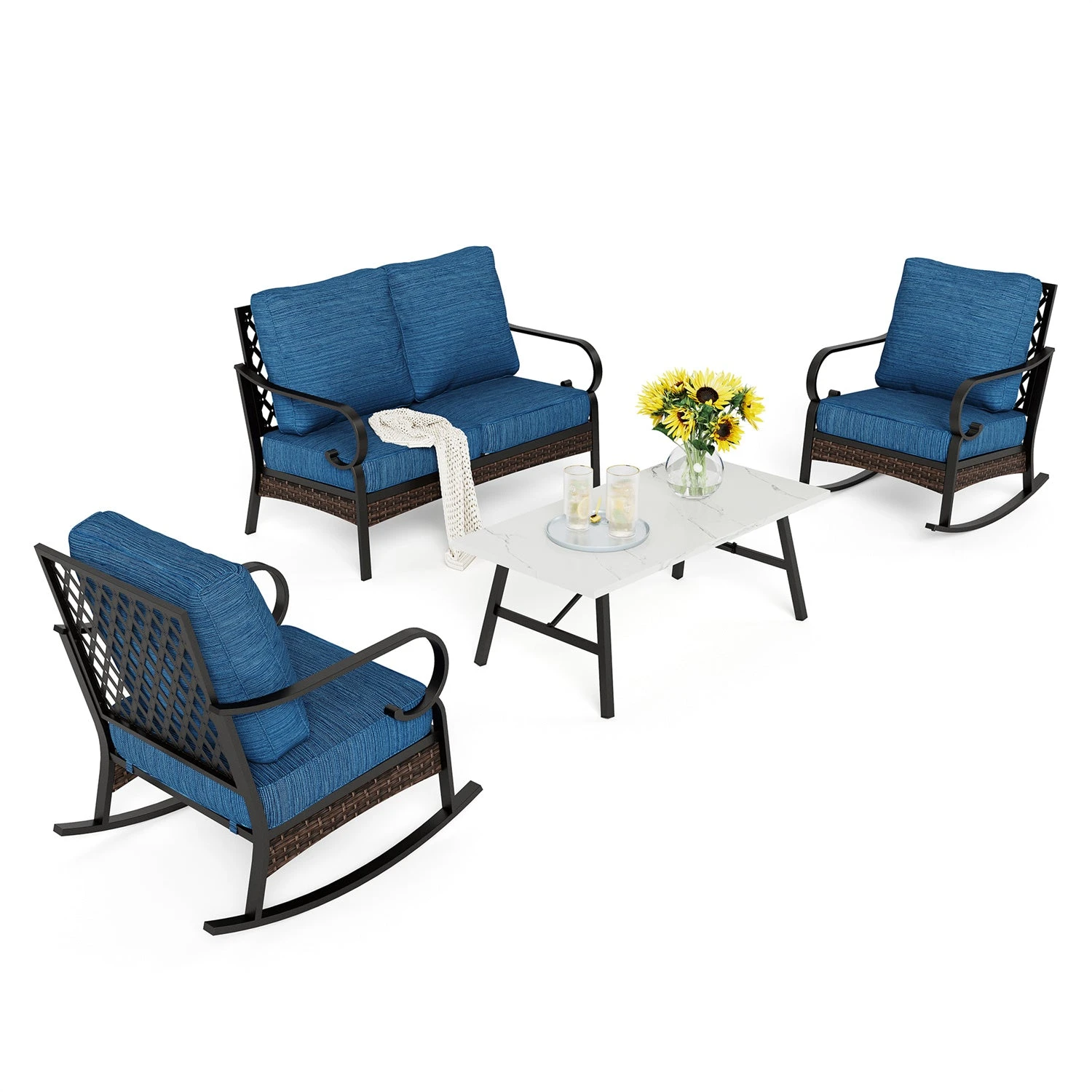 Phi Villa 4-Seater Outdoor Steel & Rattan Dark Color Sofa Set With Coffee Table 4 Phi Villa 4-Seater Outdoor Steel & Rattan Dark Color Sofa Set With Coffee Table - Image 2