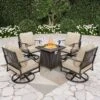 Phi Villa 4-Seater Outdoor Steel Conversation Sofa Set With Fire Pit Table -Phi Villa phi villa 4 seater outdoor steel conversation sofa set with fire pit table114