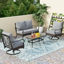 Phi Villa 4-Seater Wicker And Steel Conversation Sofa Set