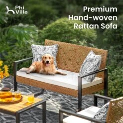 PHI VILLA 4-Piece Patio Conversation Set - Wicker Chairs And Acacia Wood Coffee Table - Modern And Stylish -Phi Villa phi villa 4pcs patio conversation set wicker chair02