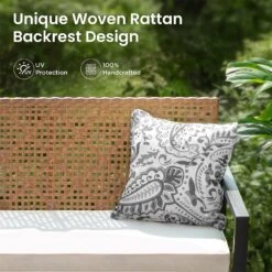 PHI VILLA 4-Piece Patio Conversation Set - Wicker Chairs And Acacia Wood Coffee Table - Modern And Stylish -Phi Villa phi villa 4pcs patio conversation set wicker chair03