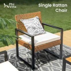 PHI VILLA 4-Piece Patio Conversation Set - Wicker Chairs And Acacia Wood Coffee Table - Modern And Stylish -Phi Villa phi villa 4pcs patio conversation set wicker chair04