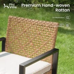 PHI VILLA 4-Piece Patio Conversation Set - Wicker Chairs And Acacia Wood Coffee Table - Modern And Stylish -Phi Villa phi villa 4pcs patio conversation set wicker chair05