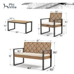 PHI VILLA 4-Piece Patio Conversation Set - Wicker Chairs And Acacia Wood Coffee Table - Modern And Stylish -Phi Villa phi villa 4pcs patio conversation set wicker chair12