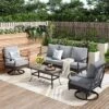 Phi Villa 5-Seater Outdoor Steel & Rattan Sofa Set With Coffee Table