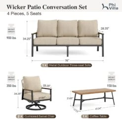 Phi Villa 5-Seater Outdoor Wicker & Steel Sofa Set With Elegant Rattan Backrest Design -Phi Villa phi villa 5 seater outdoor wicker rattan sofa set012