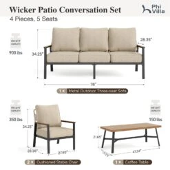 Phi Villa 5-Seater Outdoor Wicker & Steel Sofa Set With Elegant Rattan Backrest Design -Phi Villa phi villa 5 seater outdoor wicker rattan sofa set07