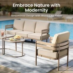 Phi Villa 5-Seater Patio Curved Metal Wood-Like Sofa Set -Phi Villa phi villa 5 seater patio metal wood like curved sofa set9
