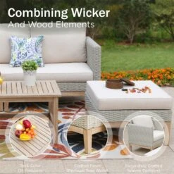 Phi Villa 5-Seater Patio Rattan & Acacia Wood Sofa Conversation Set -Phi Villa phi villa 5 seater patio rattan acacia wood sofa conversation set06