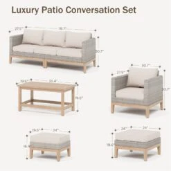 Phi Villa 5-Seater Patio Rattan & Acacia Wood Sofa Conversation Set -Phi Villa phi villa 5 seater patio rattan acacia wood sofa conversation set11