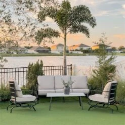 Phi Villa 5-Seater Patio Steel Sofa Set With Cushions & Coffee Table