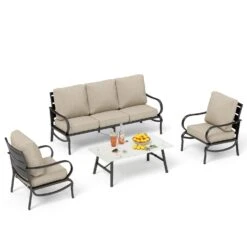 Phi Villa 5-Seater Patio Steel Sofa Set With Cushions & Coffee Table -Phi Villa phi villa 5 seater patio steel sofa set with cushions coffee table 849aea96 f64d 4686 9c97 19f0af4f6386