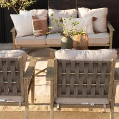 Phi Villa 5-Seater Patio Wood-Like Steel Conversation Sofa Set -Phi Villa phi villa 5 seater patio wood like steel conversation sofa set