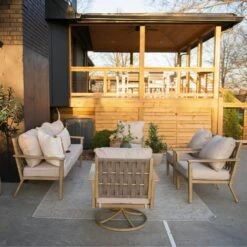 Phi Villa 5-Seater Patio Wood-Like Steel Conversation Sofa Set -Phi Villa phi villa 5 seater patio wood like steel conversation sofa set5