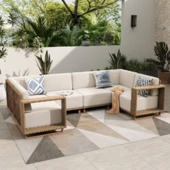 Phi Villa 6-Seater Modern Modular L-Shaped Outdoor Sectional Rattan Sofa Set -Phi Villa phi villa 6 seater modern luxury l shaped sectional rattan outdoor sofa set with wide armrest and t shaped cushions00 046d3b79 3742 4429 9259 1d66a7068095