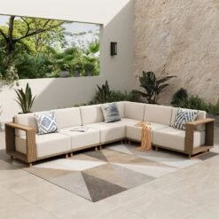 Phi Villa 6-Seater Modern Modular L-Shaped Outdoor Sectional Rattan Sofa Set -Phi Villa phi villa 6 seater modern luxury l shaped sectional rattan outdoor sofa set with wide armrest and t shaped cushions03 0dbeddbb c0ce 4899 81ec 5c6586f1d271